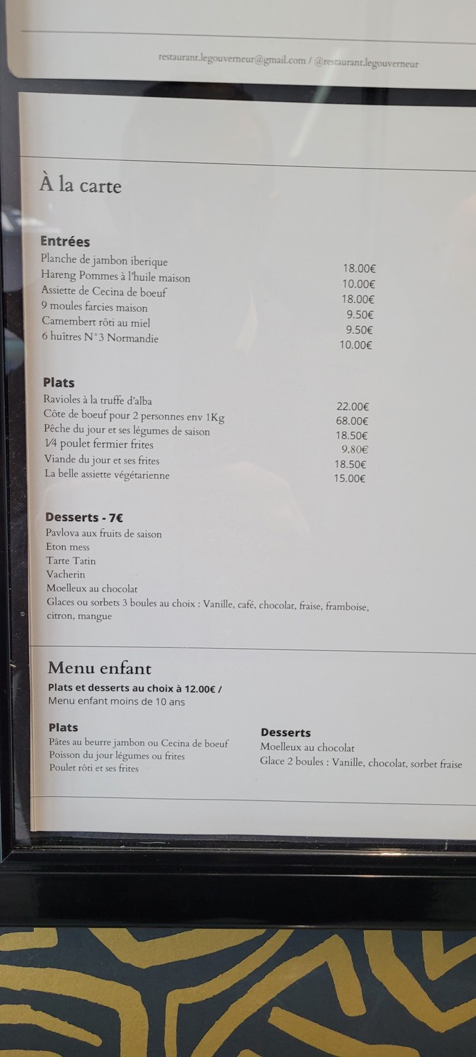 Restaurant Le Gouverneur menu 2