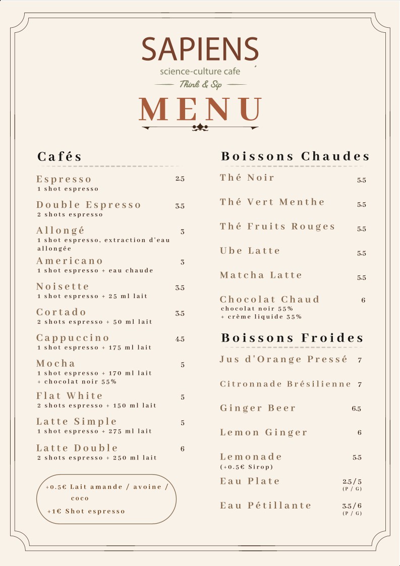Sapiens Café menu 1