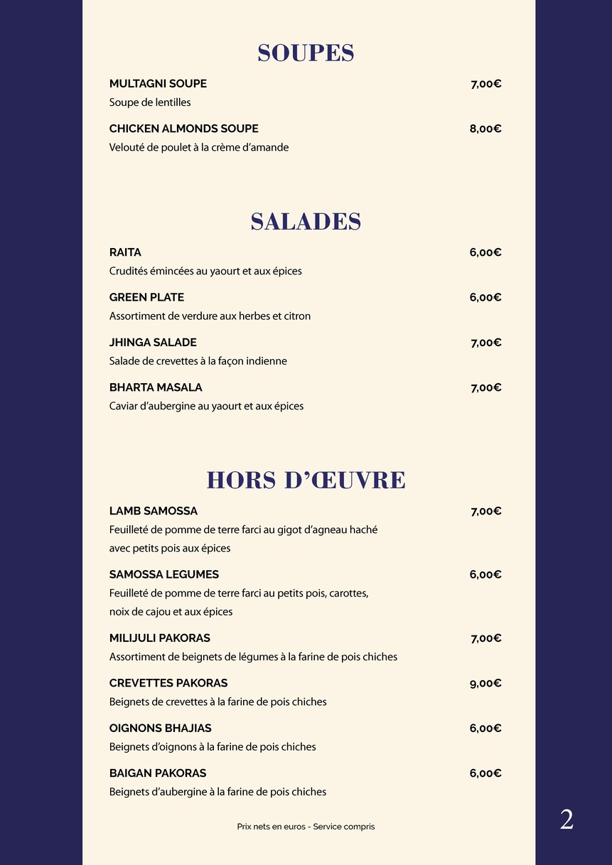 Delices de l'Himalaya menu 1