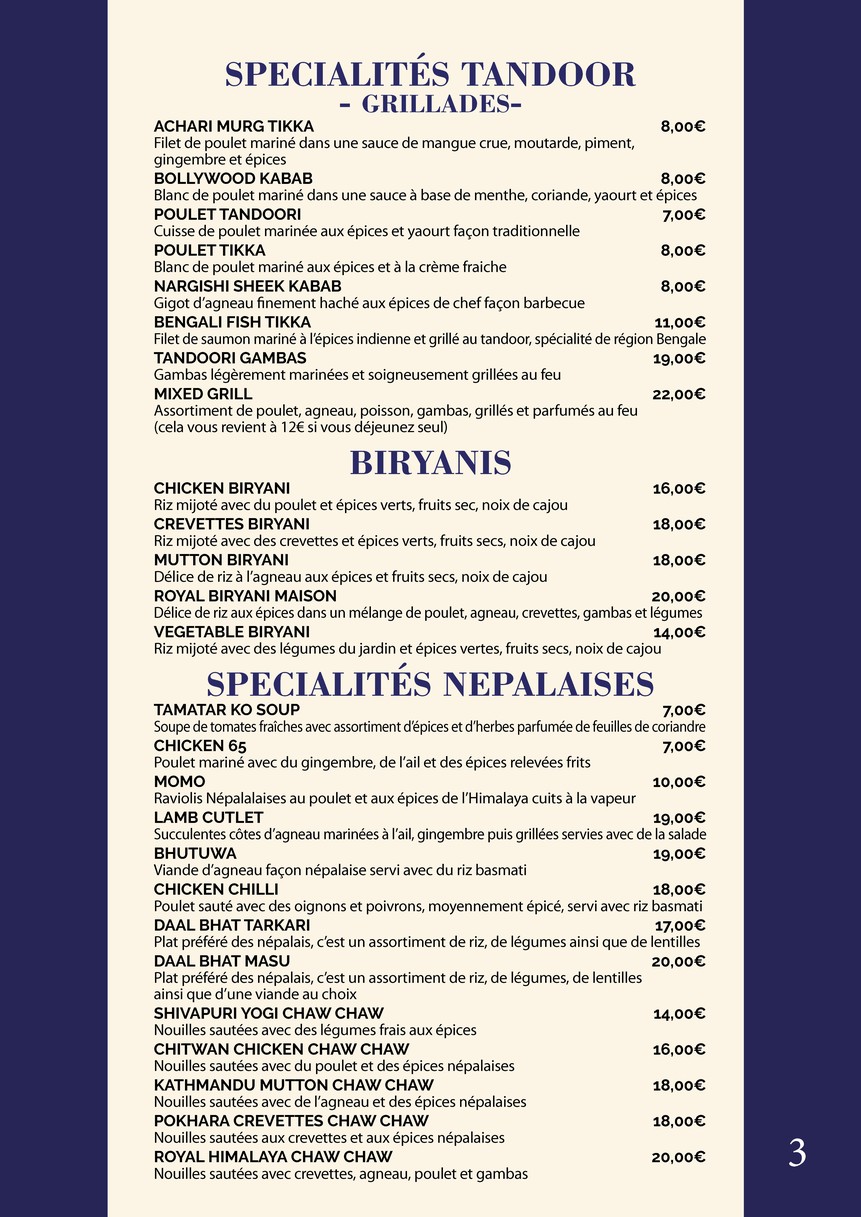 Delices de l'Himalaya menu 2