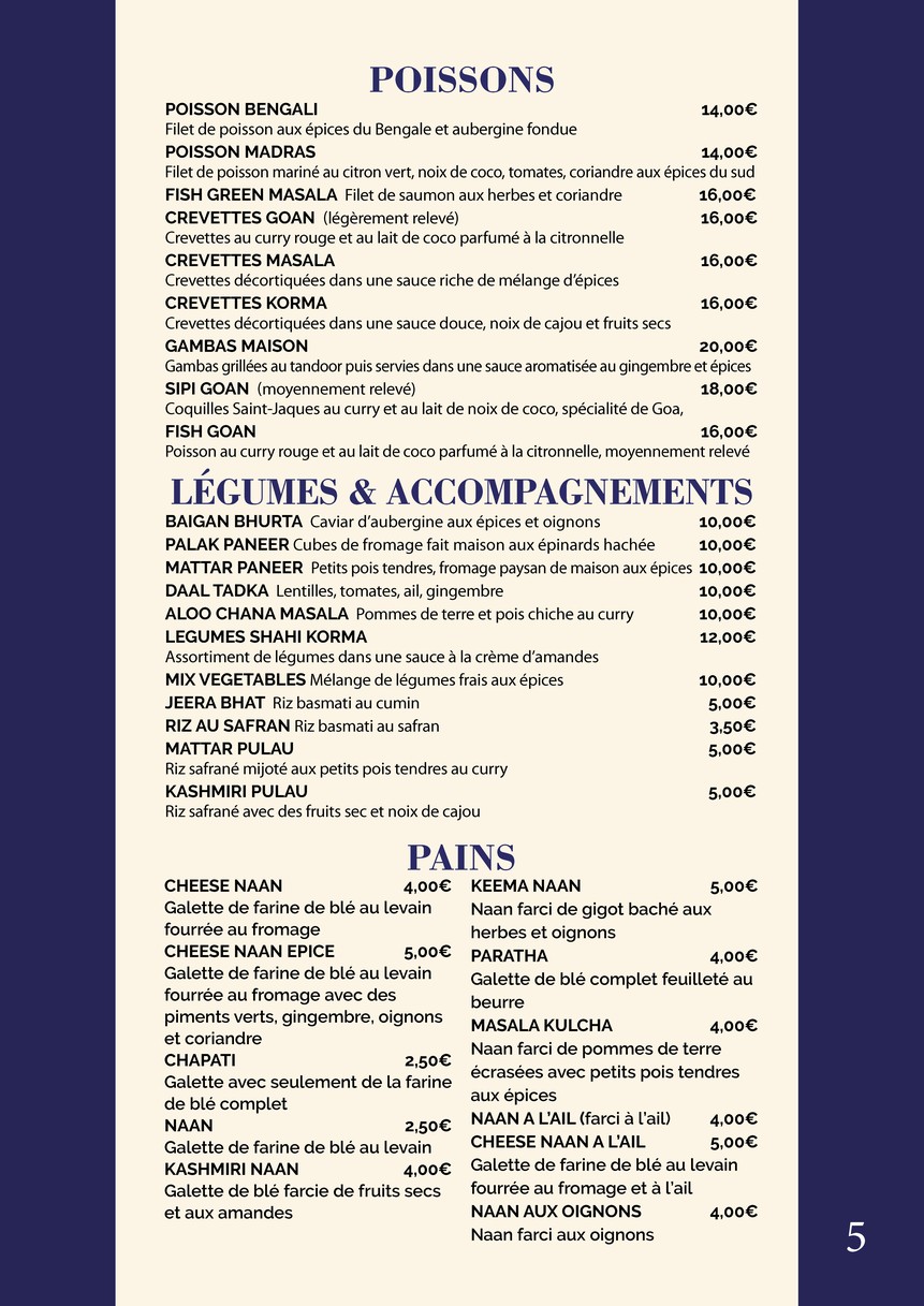 Delices de l'Himalaya menu 4