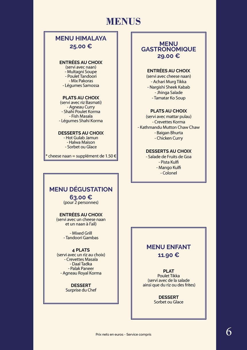 Delices de l'Himalaya menu 5