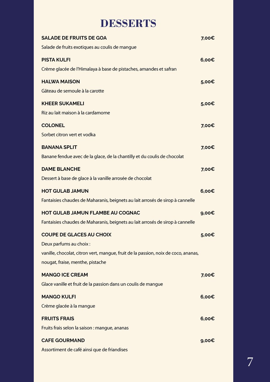 Delices de l'Himalaya menu 6