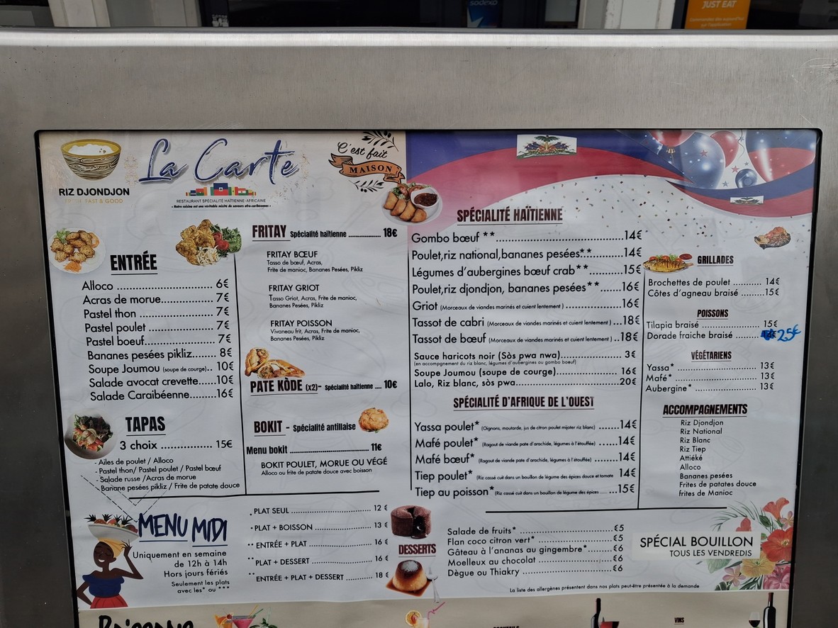 Riz Djondjon - Restaurant haitien menu 1