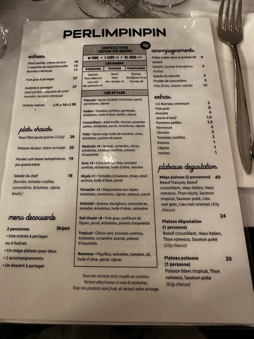 Perlimpinpin - Tartares sur mesure menu 1