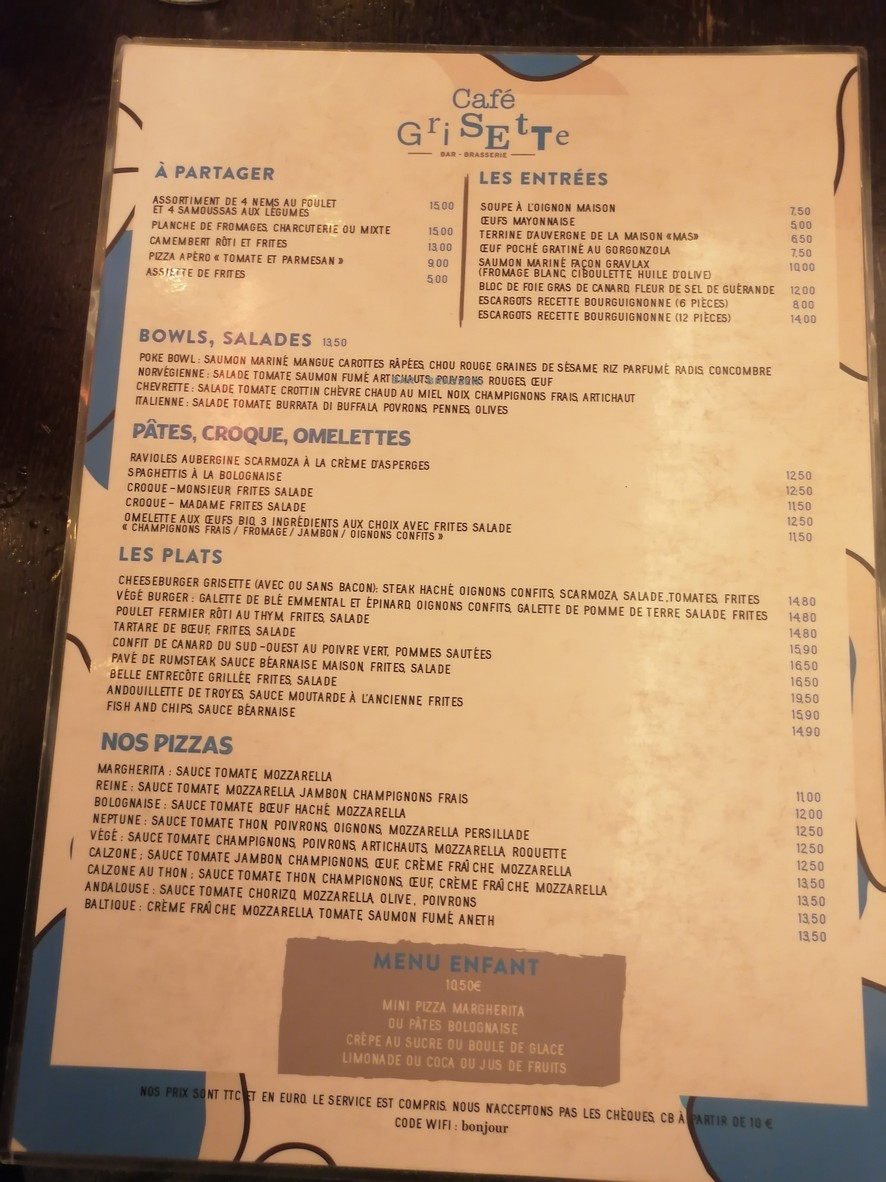La Grisette menu 1