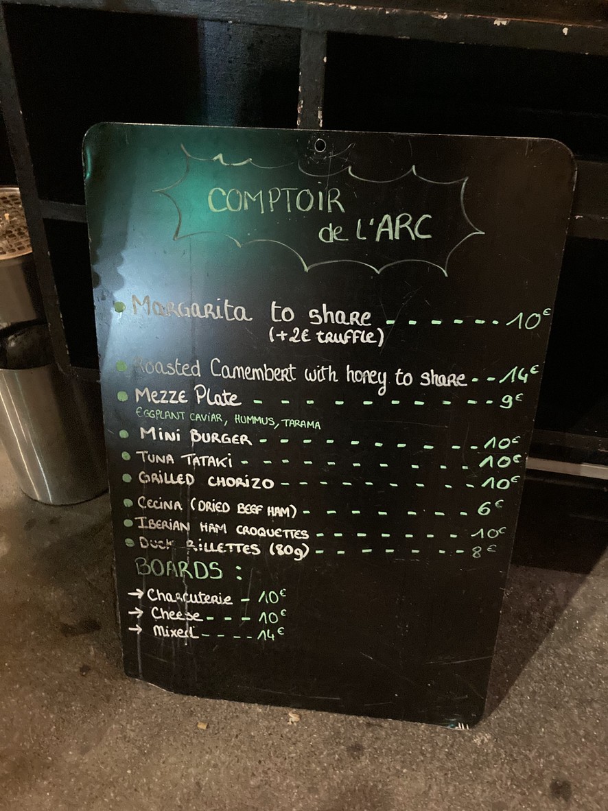 Le Comptoir de l'Arc menu 1