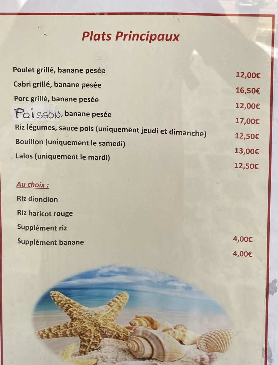 Paradis Des Antilles menu 1