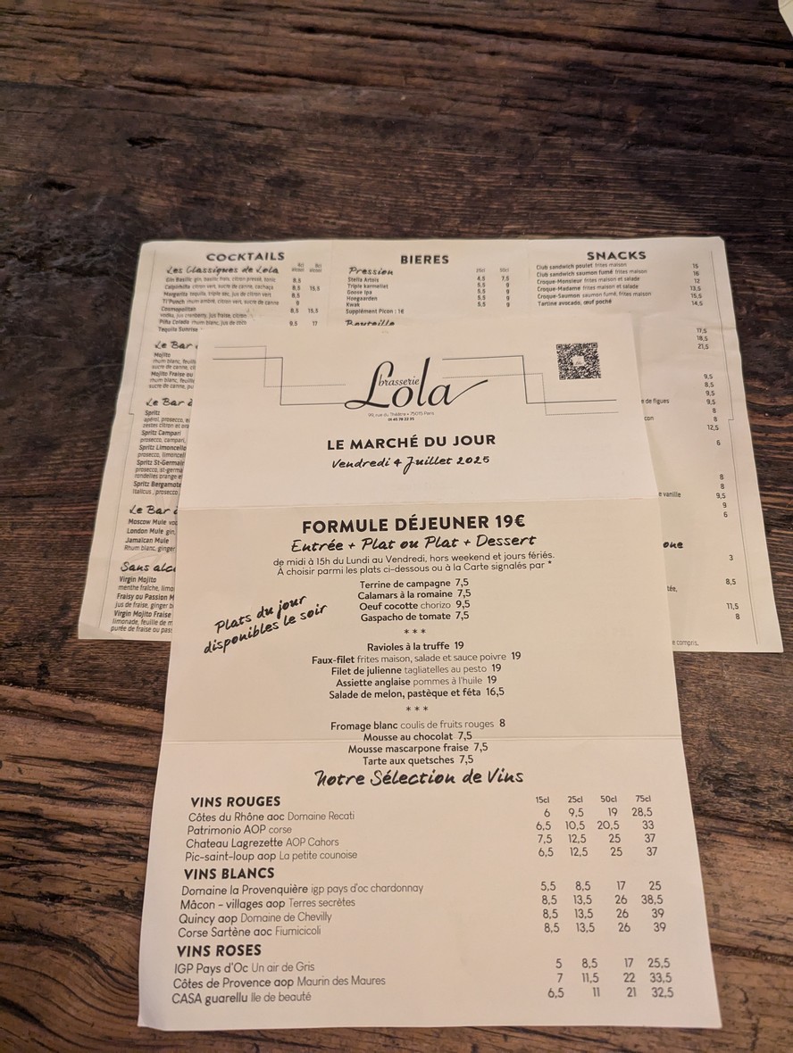 Brasserie Lola menu 3