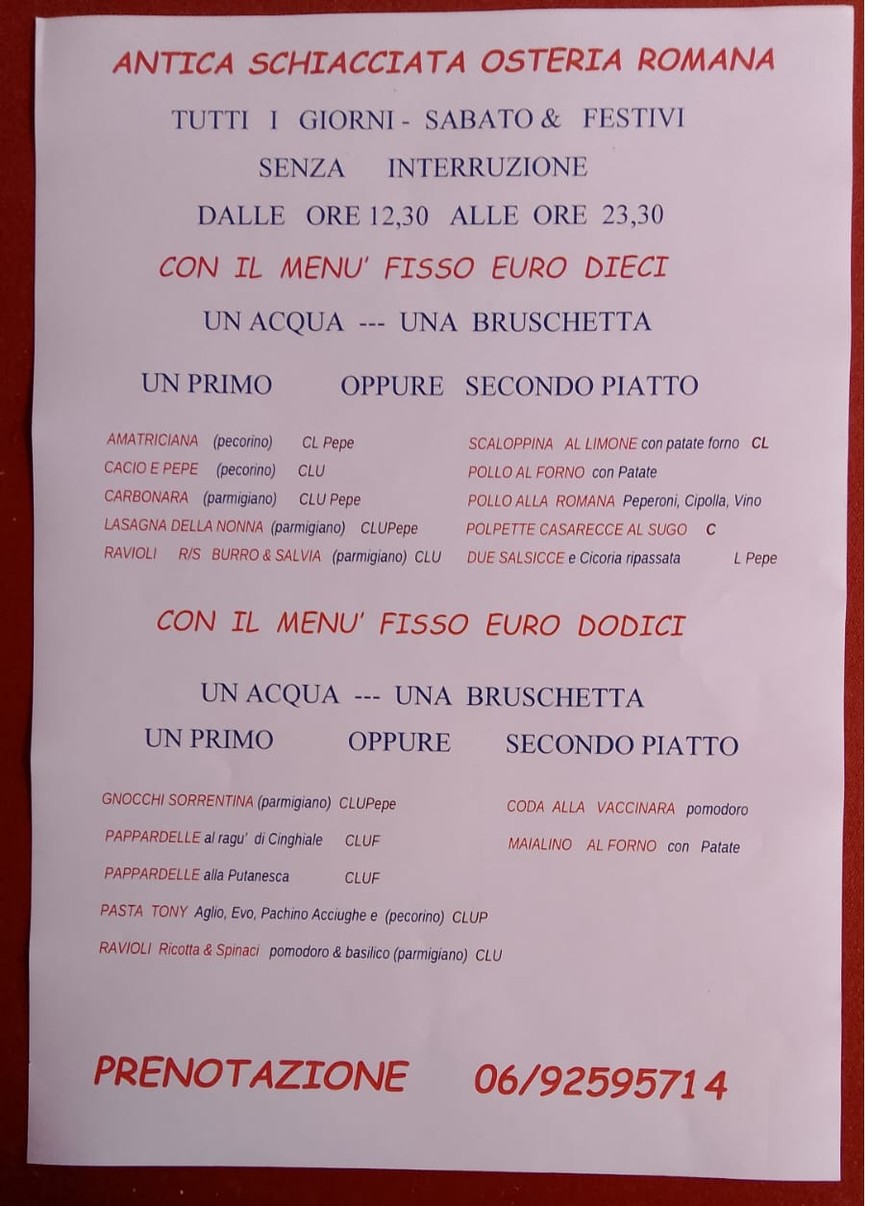 Antica Schiacciata Romana menu 1