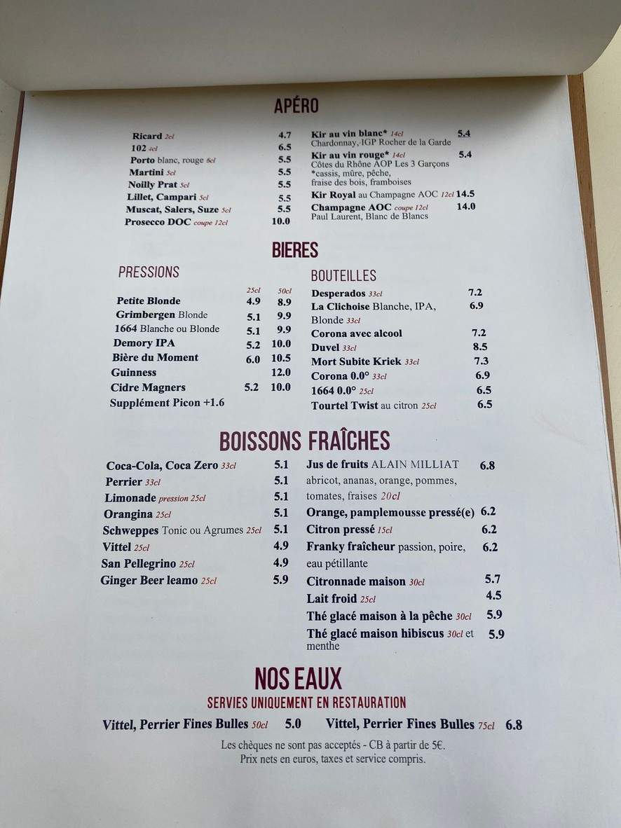Maison Cambon menu 1