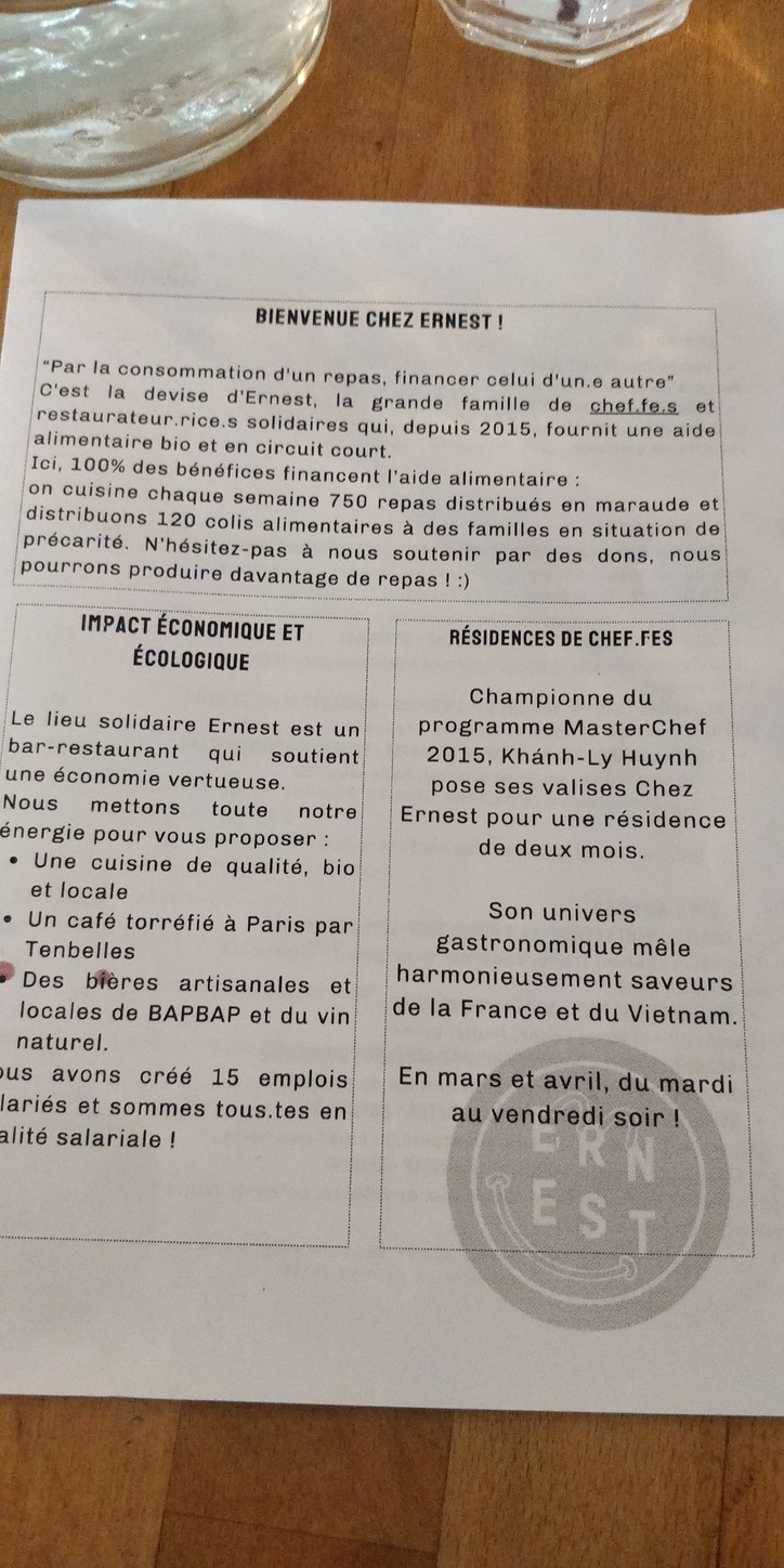 Chez Ernest menu 1