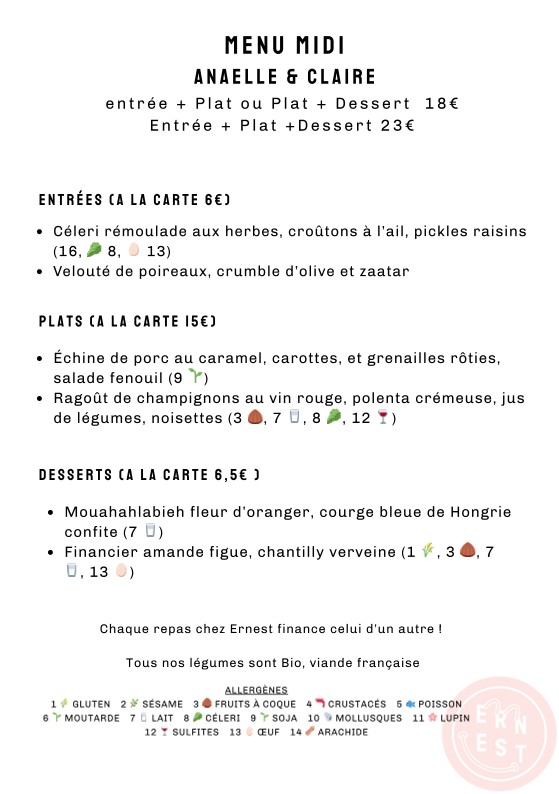 Chez Ernest menu 3