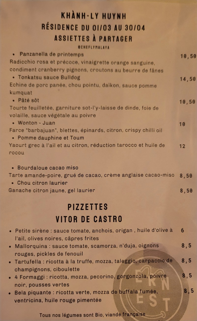 Chez Ernest menu 5