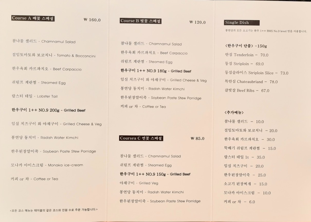 Bong-Yeondang menu 2