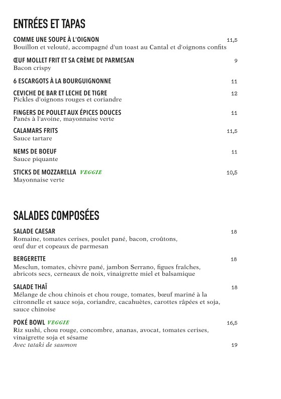 Les Négociants menu 1