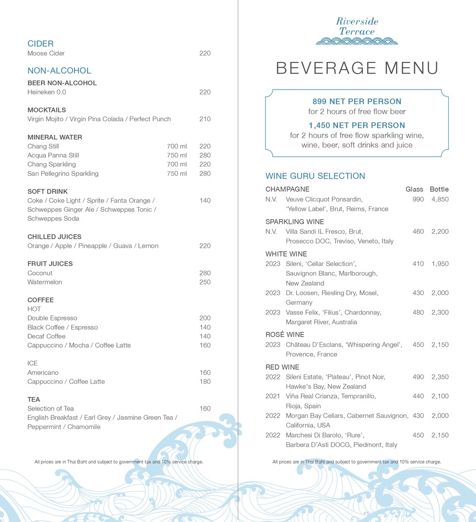 Riverside Terrace Anantara Riverside Bangkok menu 1