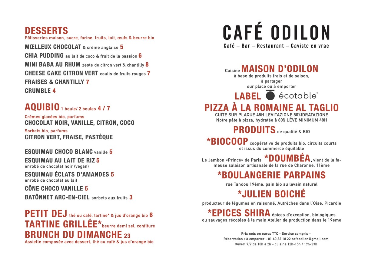Café Odilon menu 1
