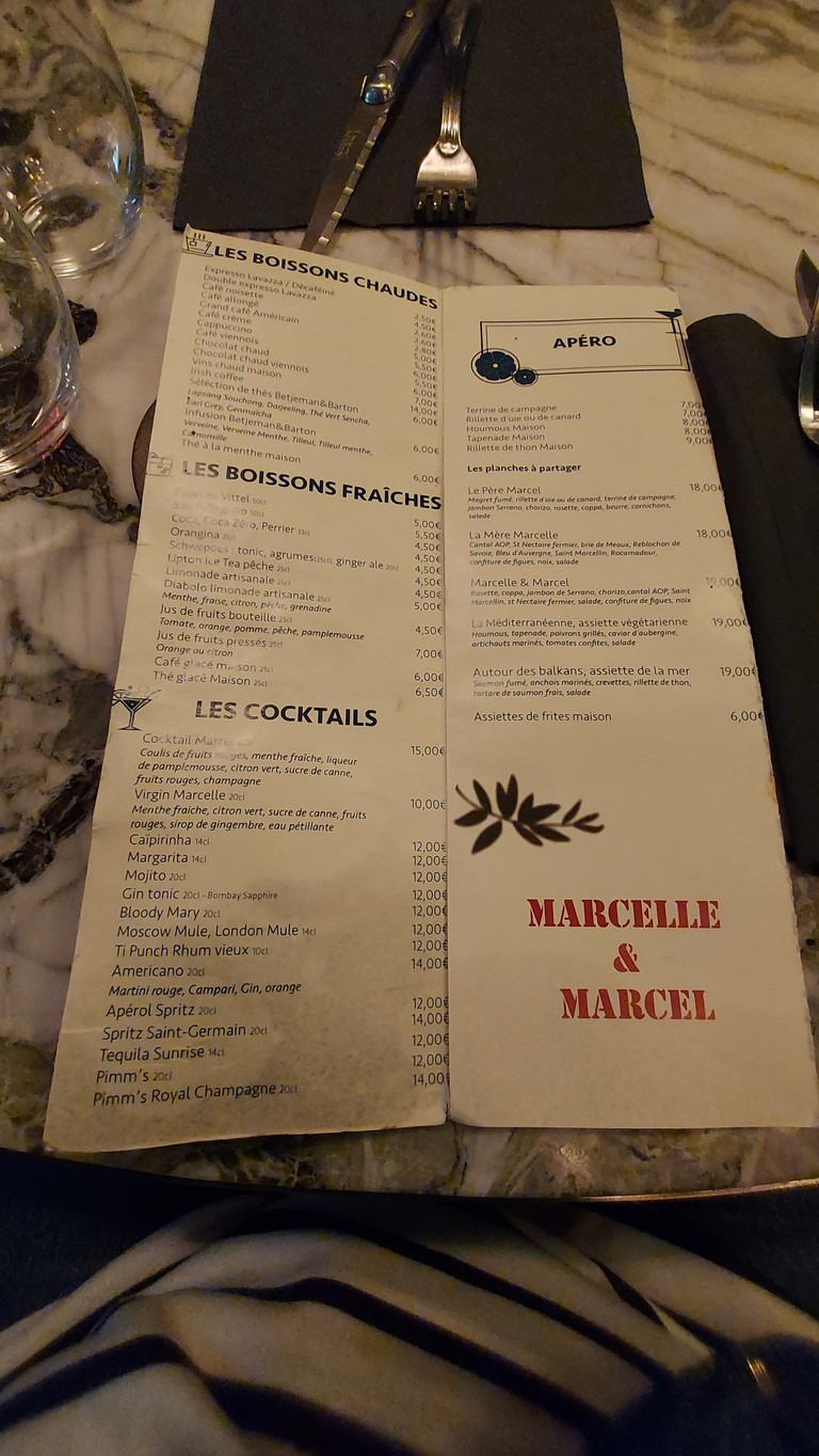 Café Marcelle & Marcel menu 1