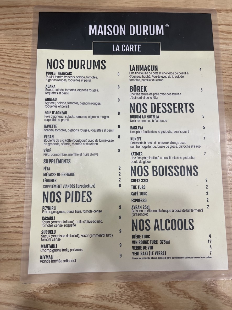 MAISON DURUM Boulogne menu 1