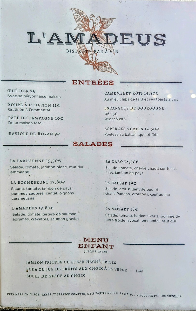 Amadeus Café menu 1