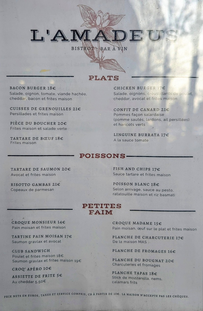 Amadeus Café menu 2