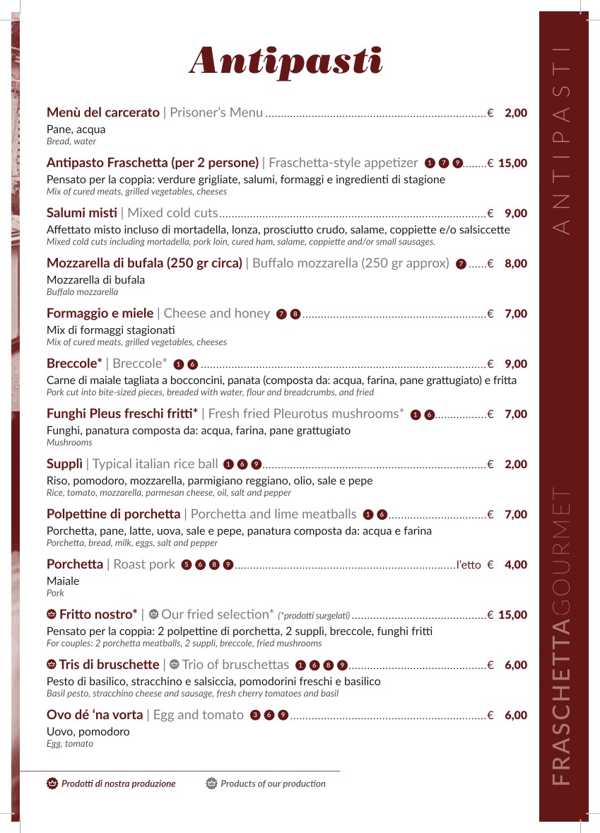 Fraschetta Gourmet menu 1