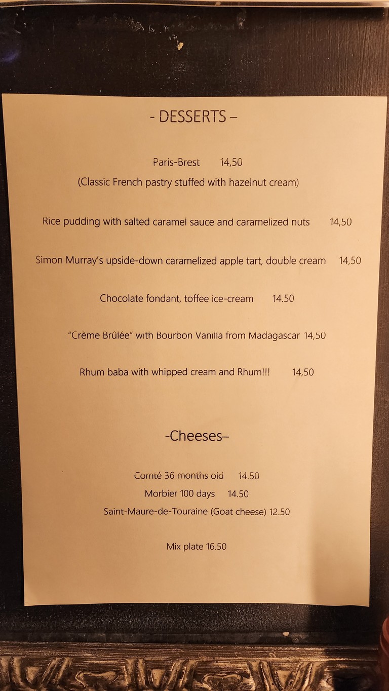 Chez Fernand Christine menu 2