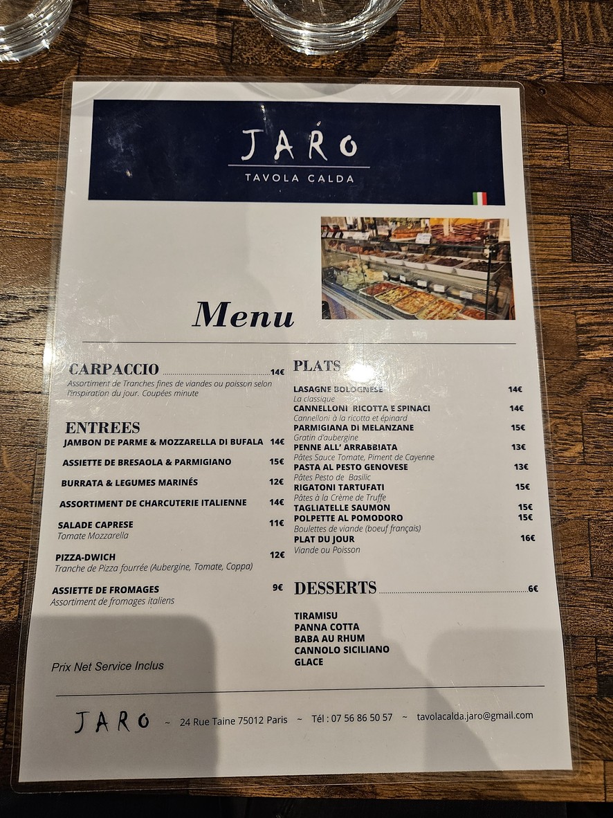 JARO Tavola Calda menu 1