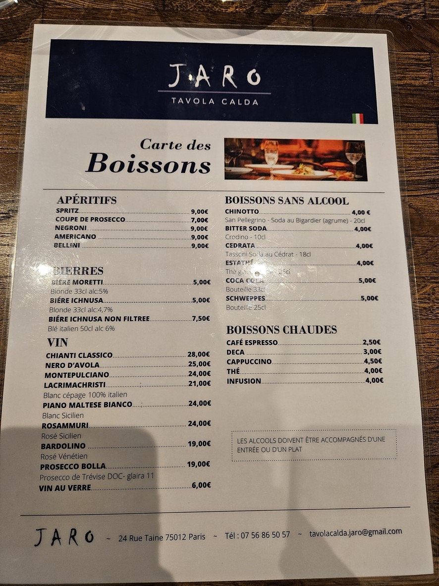 JARO Tavola Calda menu 2