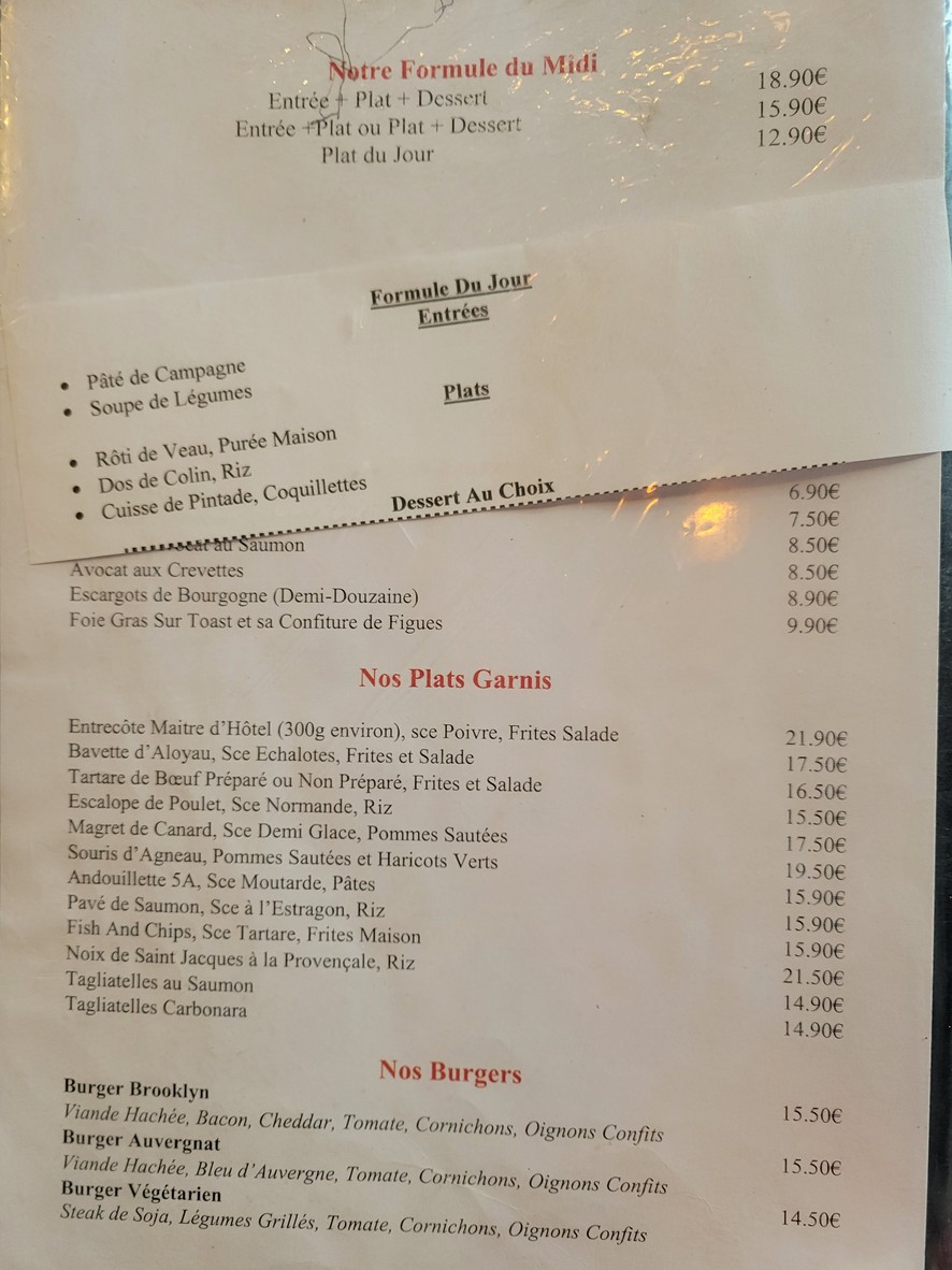 Le Gévaudan menu 1