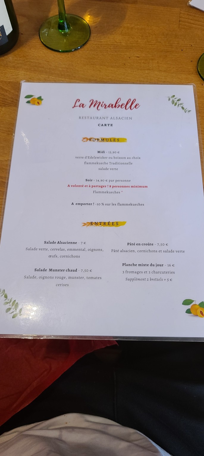 La Mirabelle menu 1