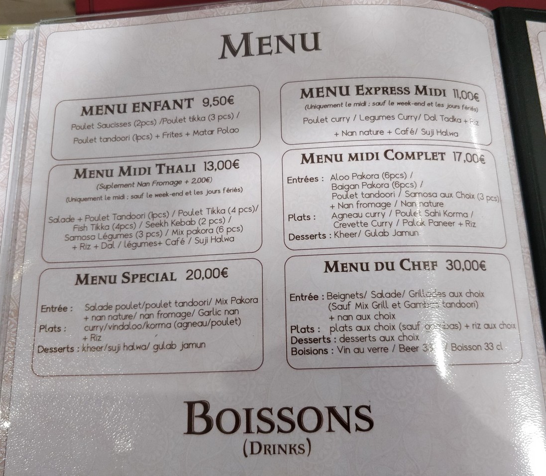 Indian Nepali Swad menu 1