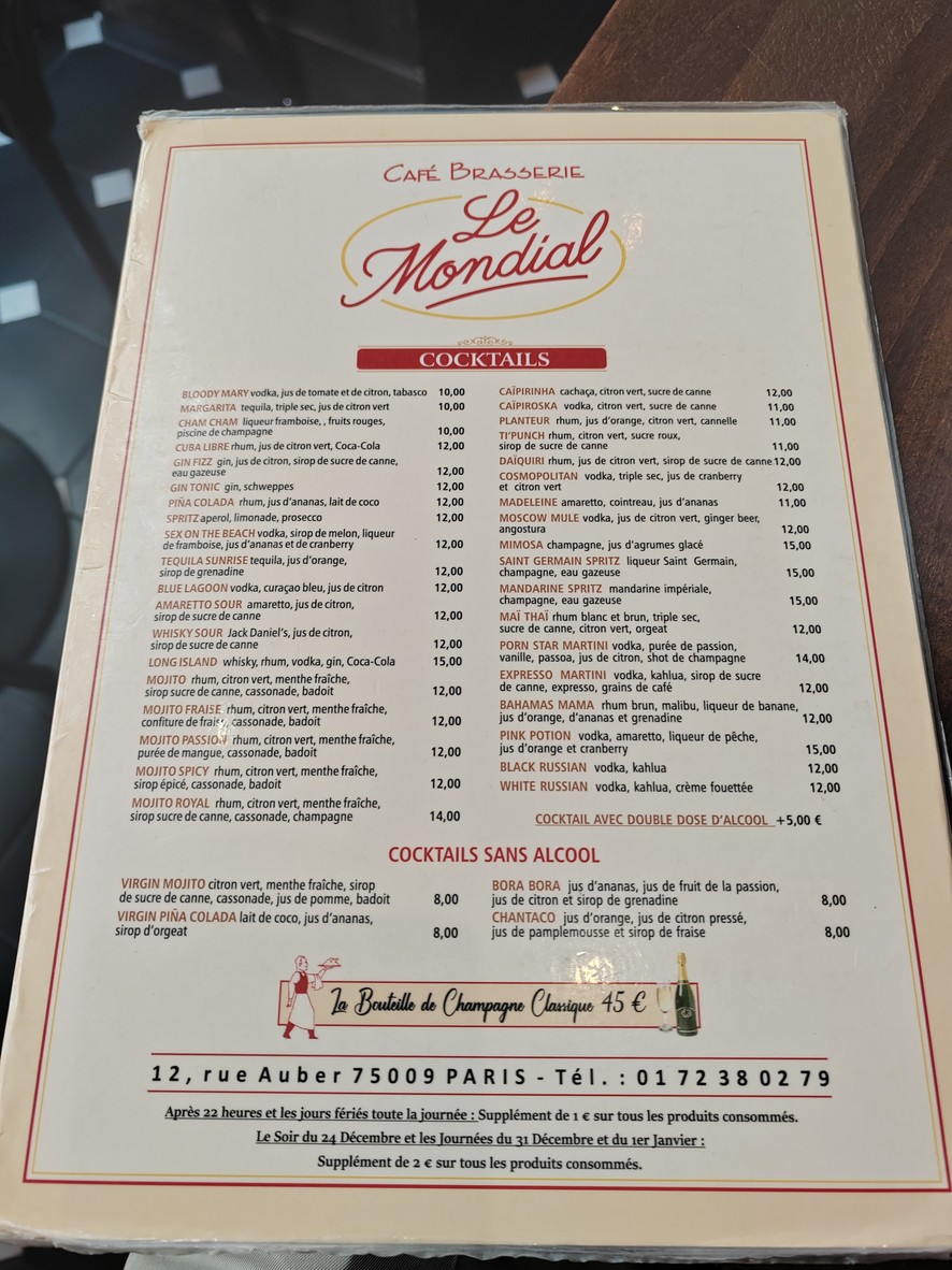 Le Mondial menu 1