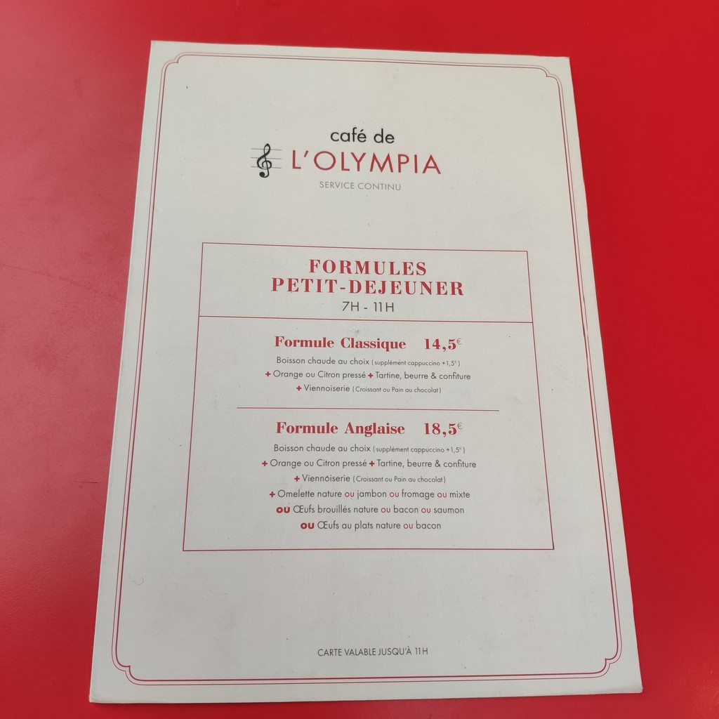 CAFÉ DE L'OLYMPIA menu 1
