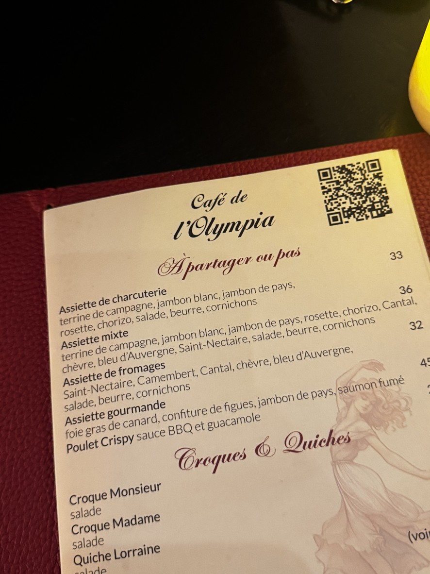 CAFÉ DE L'OLYMPIA menu 2