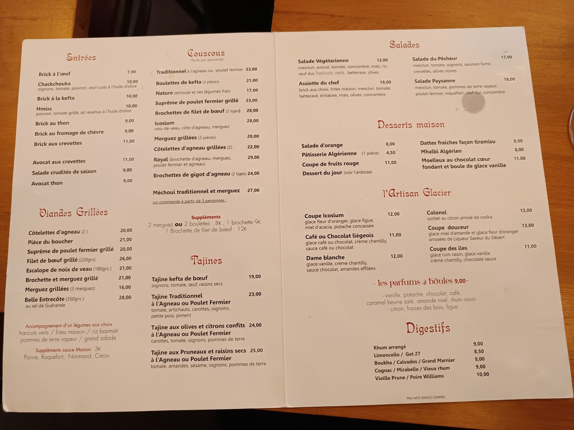 Icosium Restaurant Algérien menu 1