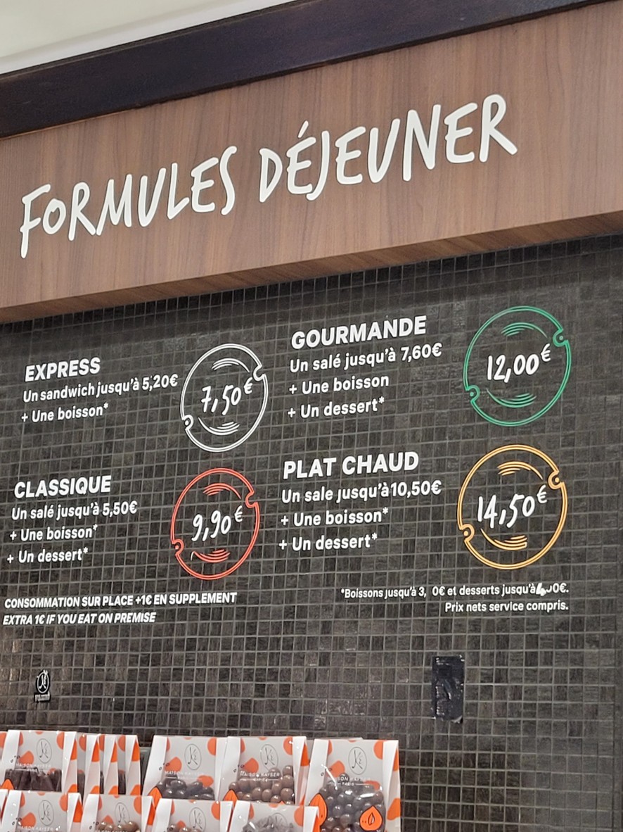 Boulangerie Eric Kayser - rue du Bac menu 1