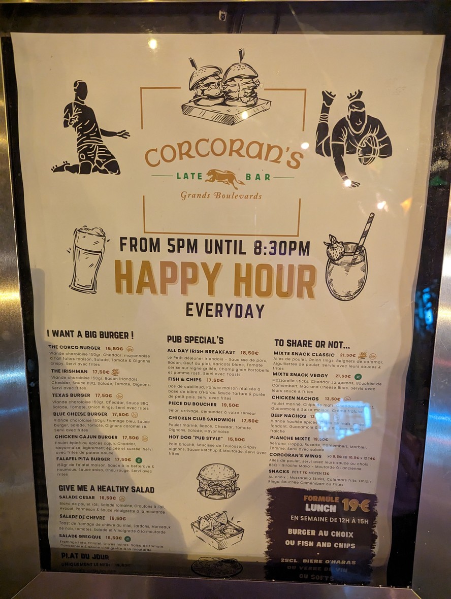 Corcoran's menu 1