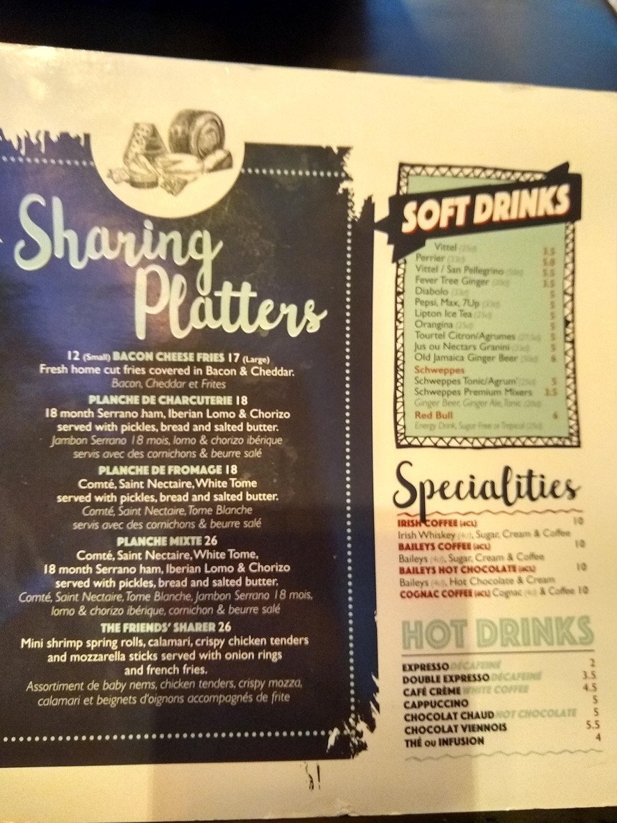 O'Sullivans menu 2