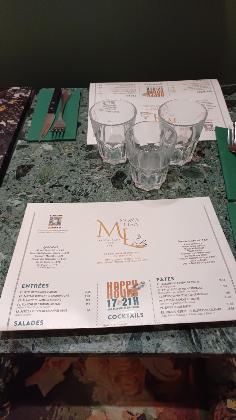 Restaurant Mona Lisa menu 1