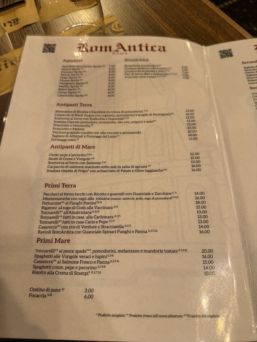 RomAntica menu 1