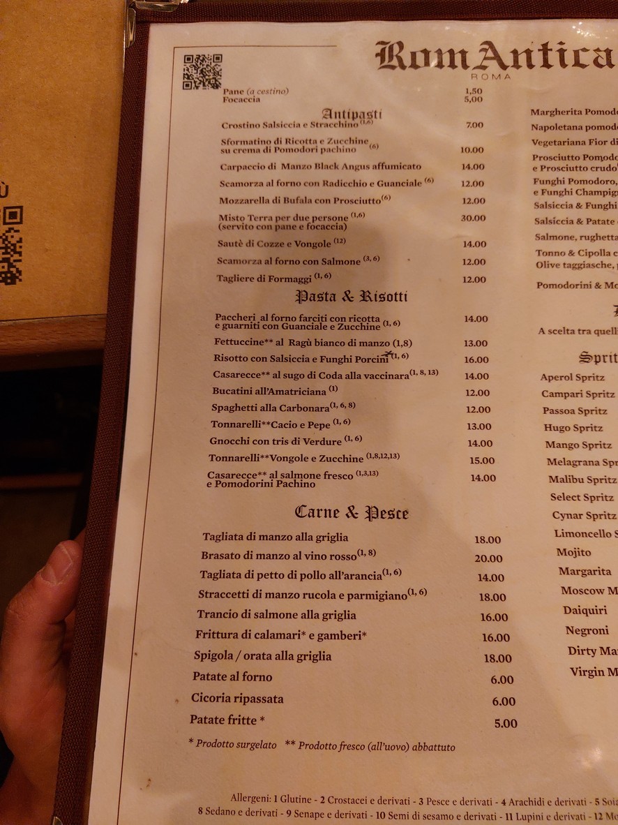 RomAntica menu 2