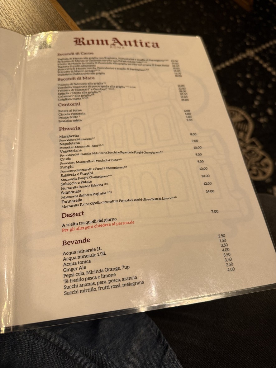 RomAntica menu 3