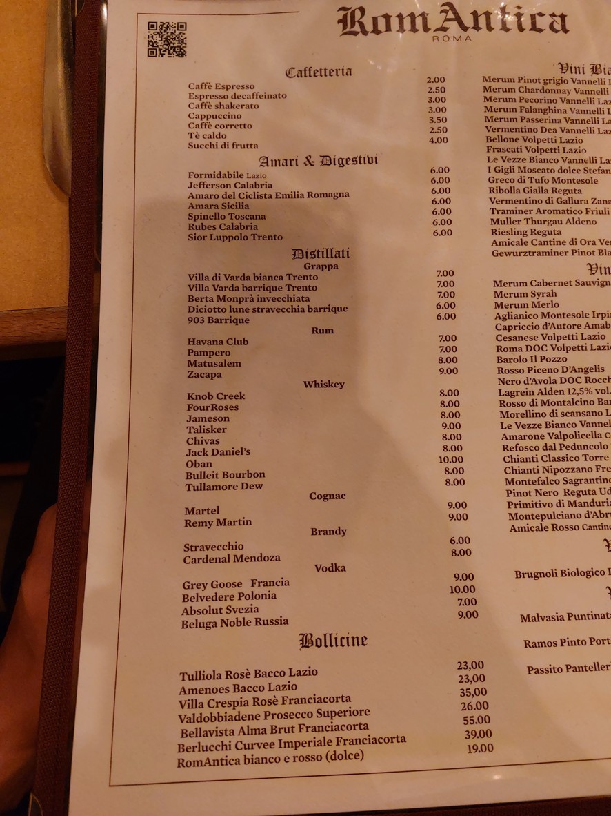RomAntica menu 4