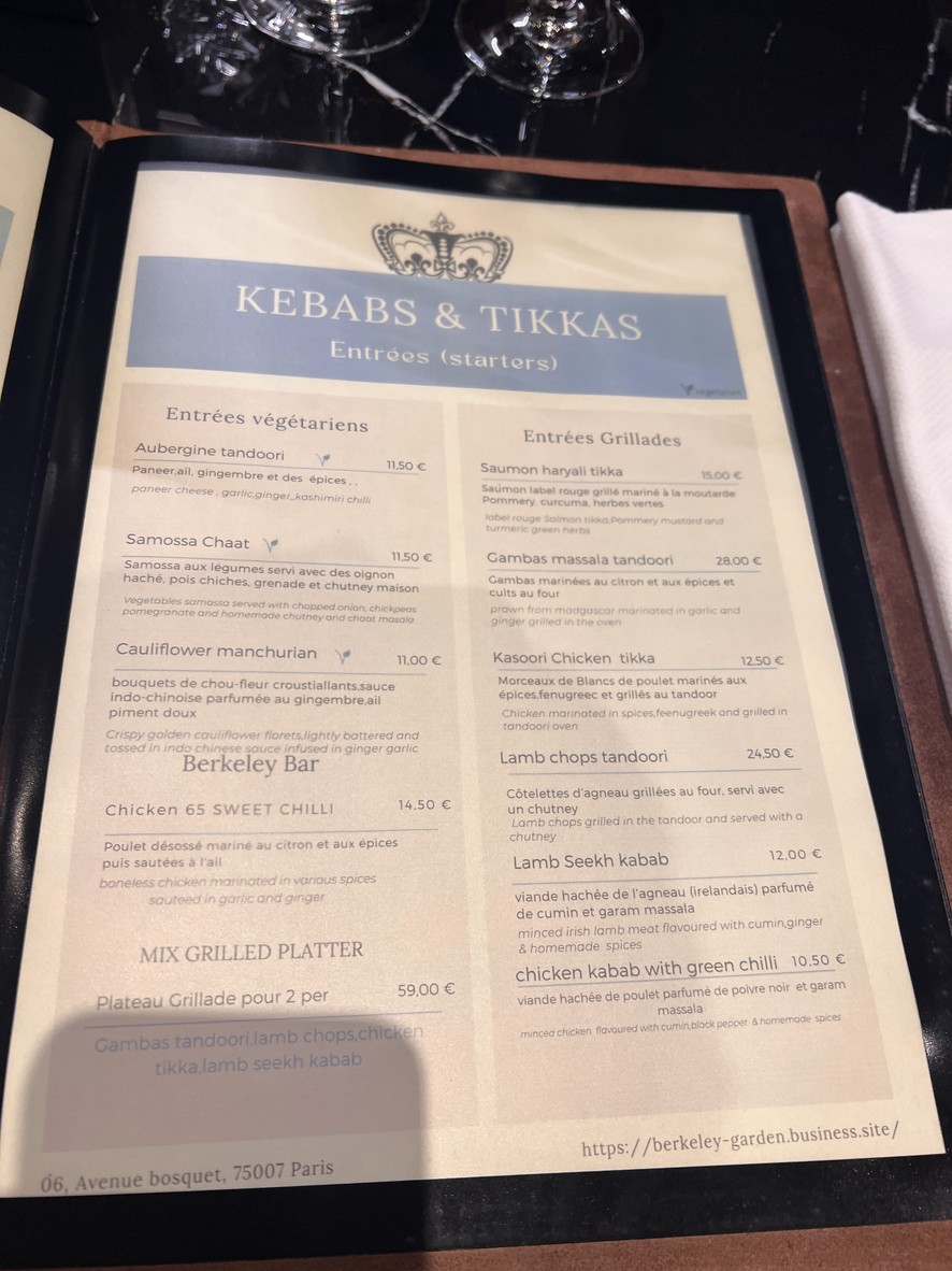 Berkeley Garden grill & bar menu 1