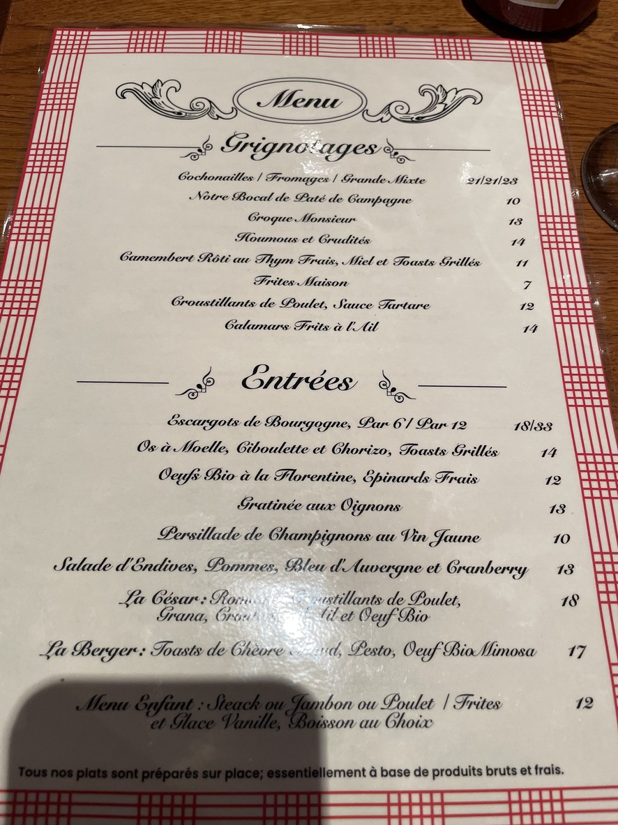 Brasserie les Petits Carreaux menu 1