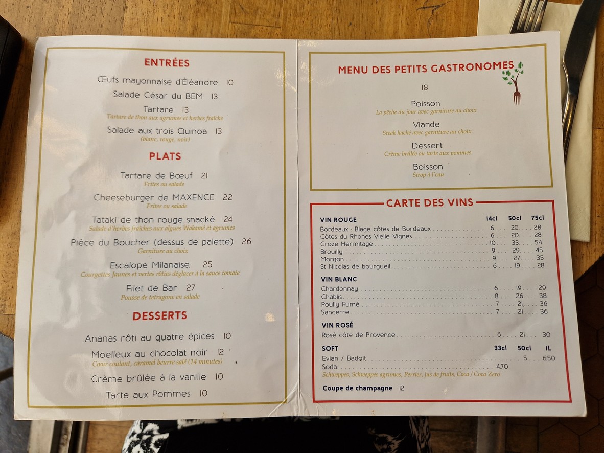 Le Bistrot d'Eléonore et Maxence menu 1