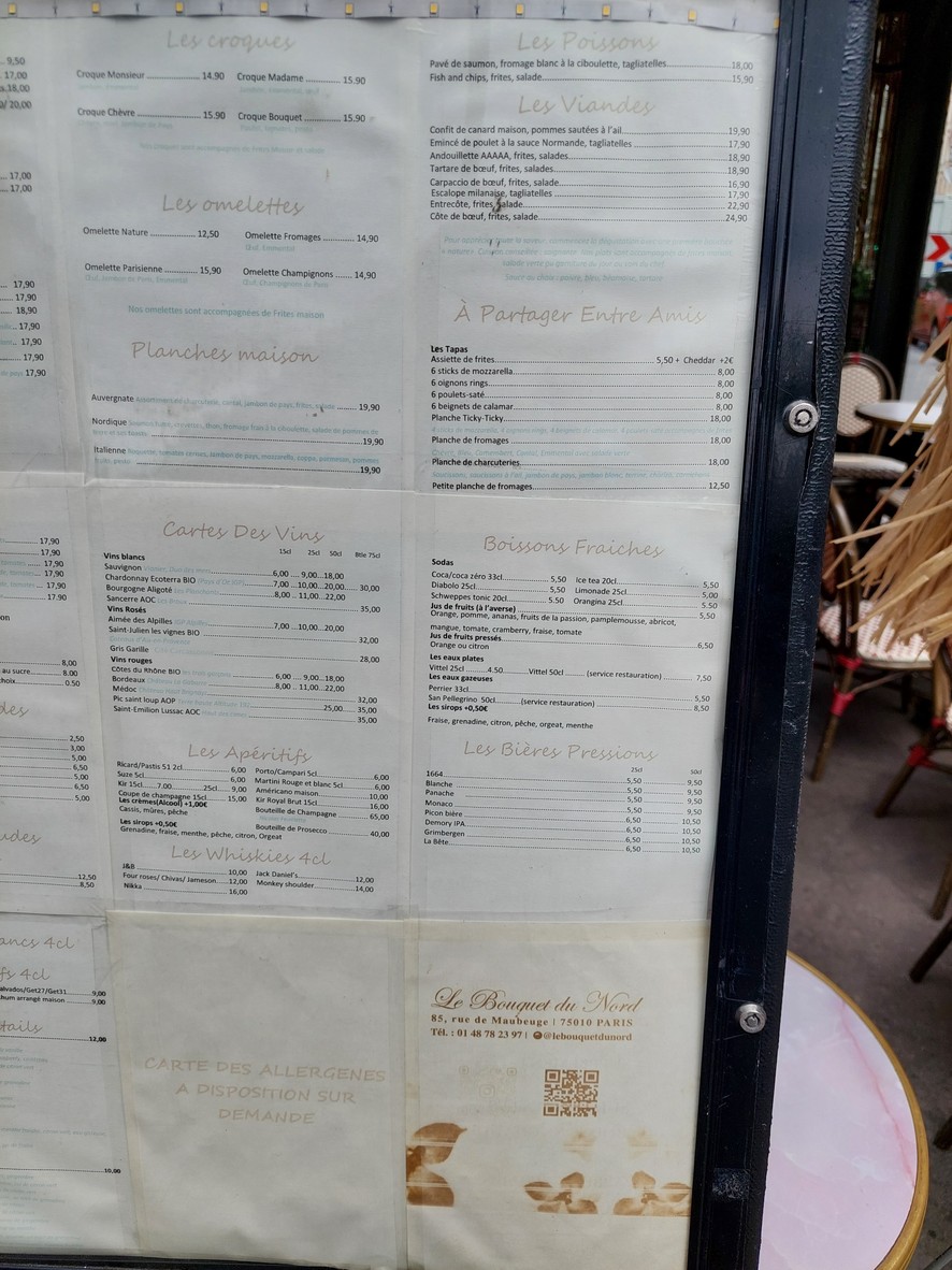 Le Bouquet du Nord menu 1