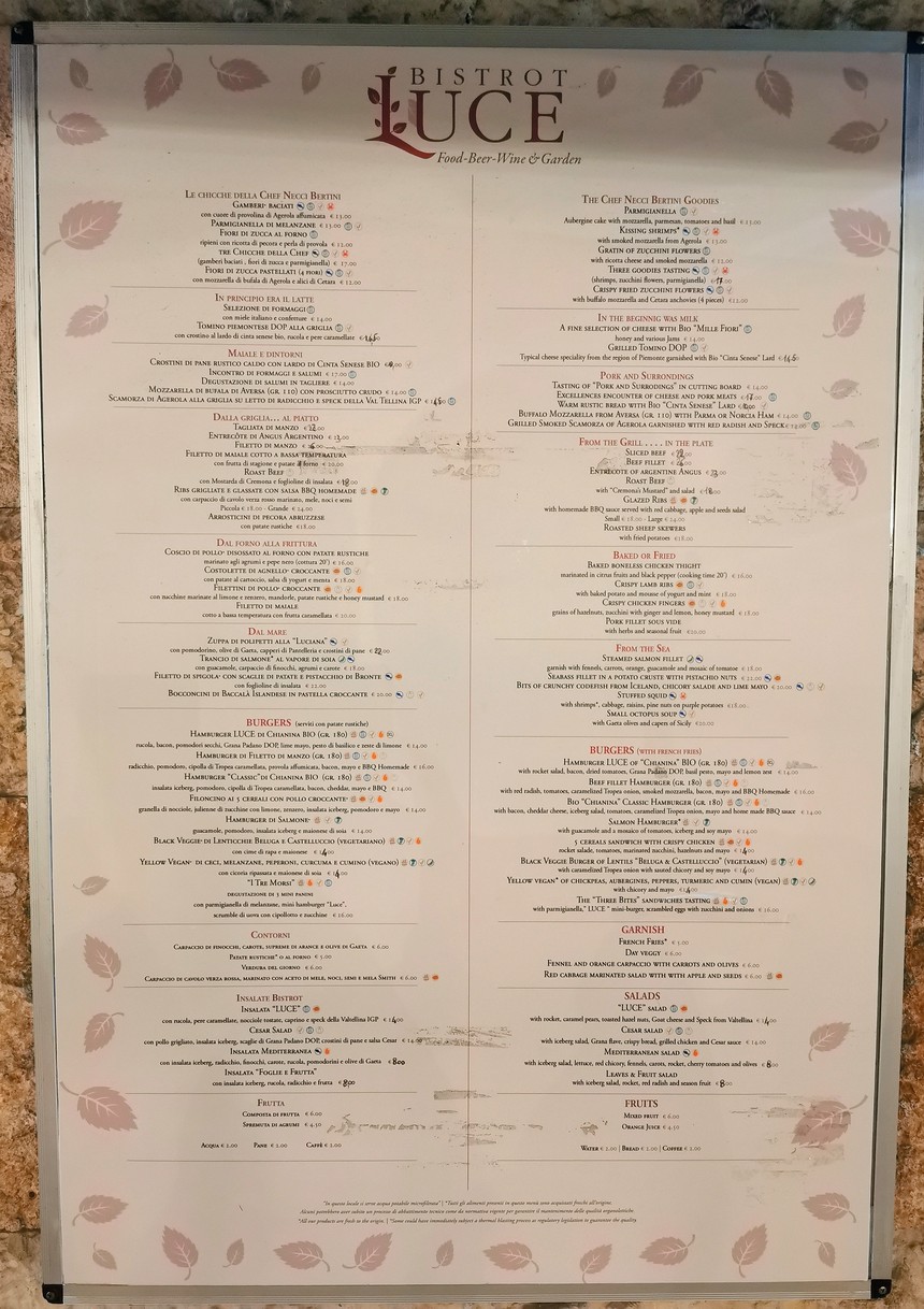 Bistrot Luce menu 1